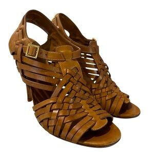 Tory Burch Nadia Huarache Tan Leather Heels Size 8 1/2 camel color